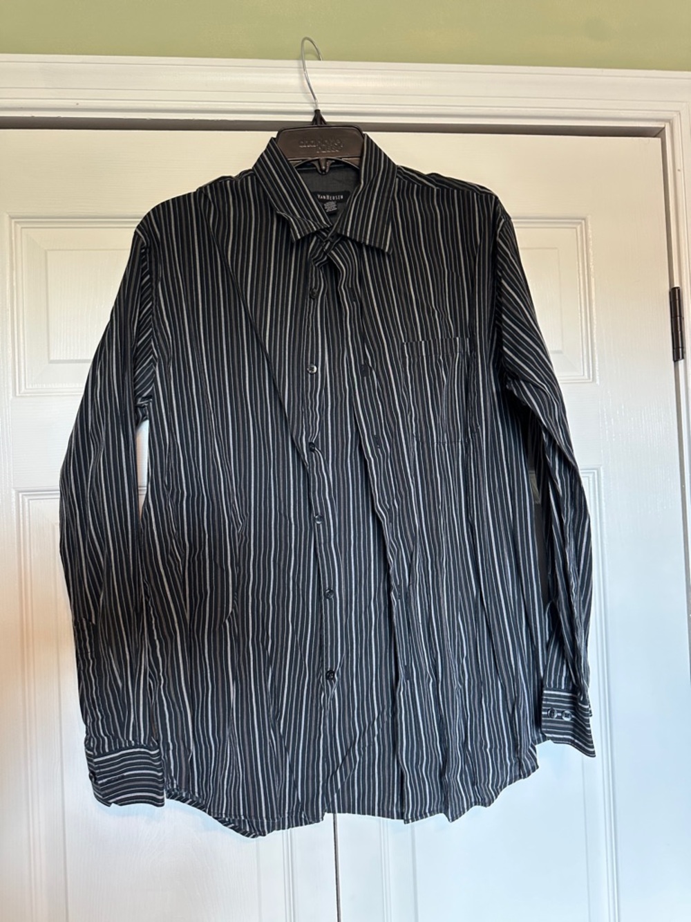 Van Heusen Black Dress Shirt with White Pinstripes